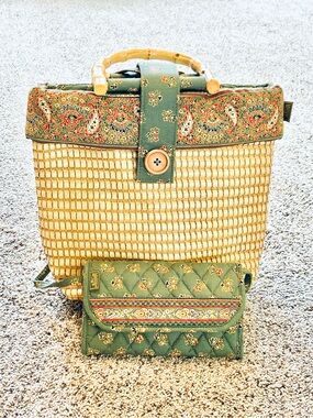 MaggiB Woven Handbag Cotton Paisley Floral Lining AND Matching Crossbody Wallet